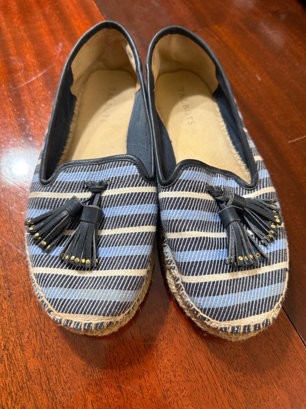 Talbots Ivy Tassel Striped Blue/Ivory Tassel Espadrille Flats